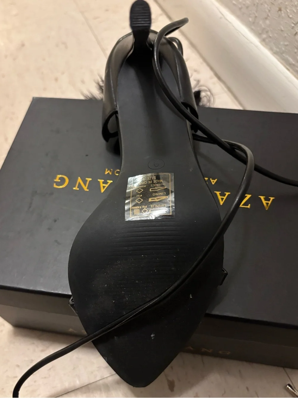 Black Feather Ankle-Tie Stiletto Sandals - Picture 6 of 6